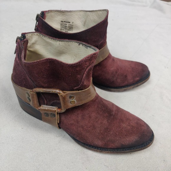 Freebird by Steven Ankle Boots Women's 7 Phlow Red Suede Leather Harness Bootie - Picture 2 of 10
